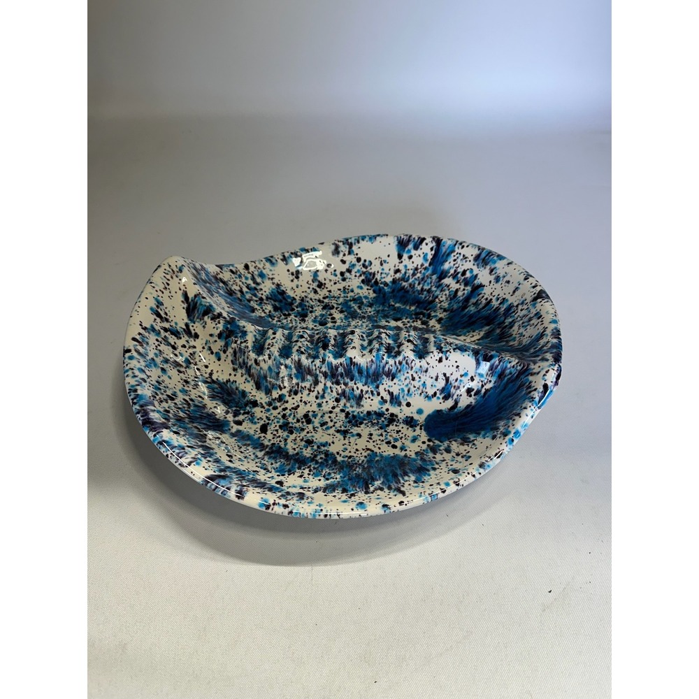 Vintage MCM Splatter Ceramic Ashtray - Blue/Black Atomic Starburst Design